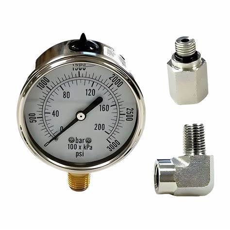 HySecurity MX001107 – 3000 PSI Pressure Gauge Kit (2.5″ Dial, ¼″ NPT with Fittings)